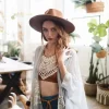 Wide Brim Leather Ribbon Bolero Hat