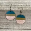 Teal and Green Wood Resin Dangle Earrings