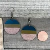 Teal and Green Wood Resin Dangle Earrings - Image 2