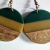 Teal and Green Wood Resin Dangle Earrings - Image 4