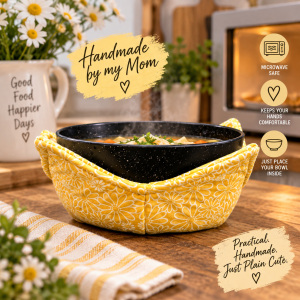 Handmade Yellow Daisy Microwave Bowl Coozie | Floral Bowl Cozy
