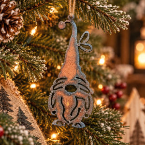 Metal Gnome Christmas Ornament | Rustic Holiday Tree Decor