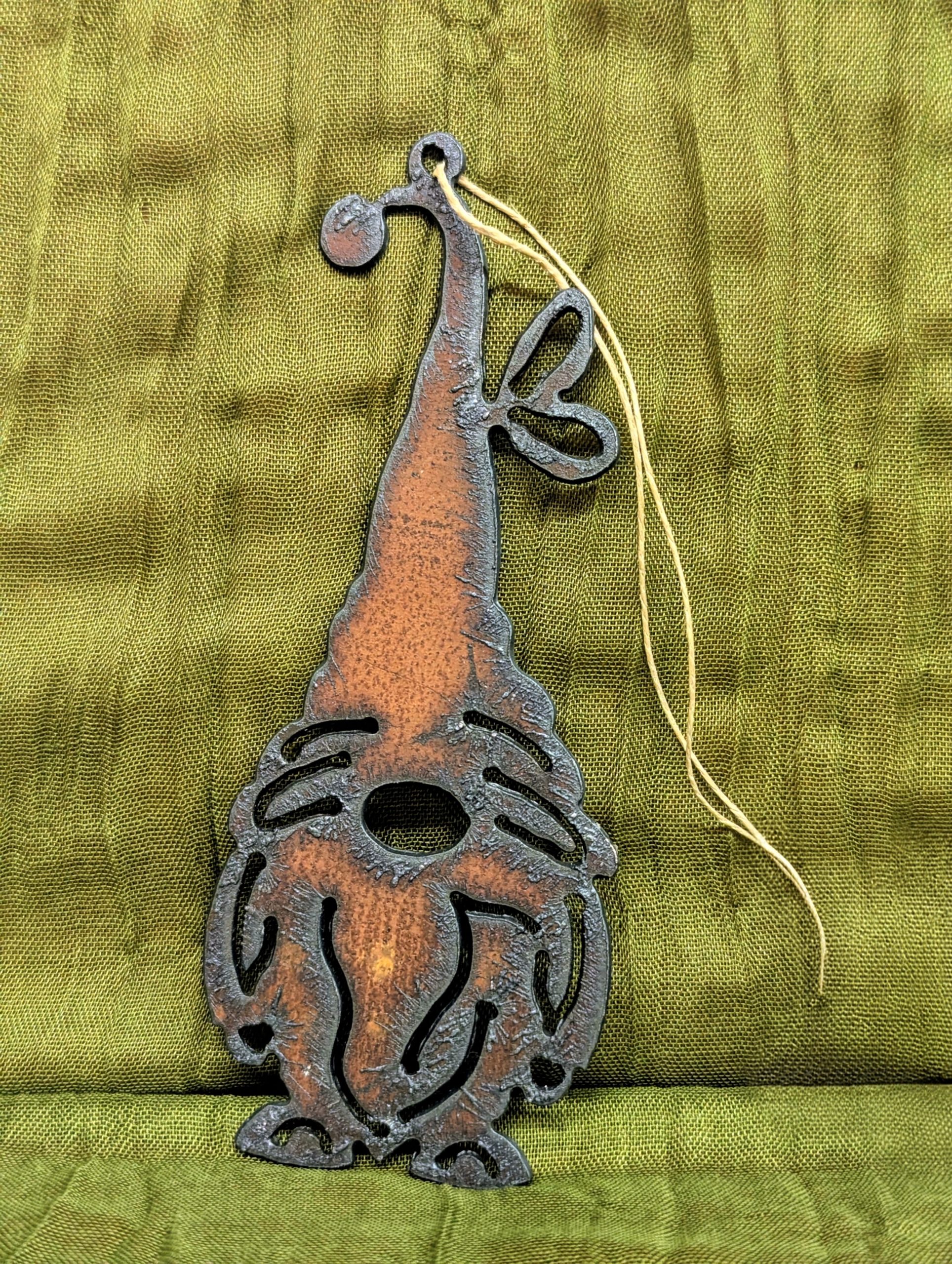 Metal Gnome Christmas Ornament | Rustic Holiday Tree Decor - Image 2